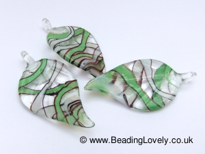 P-L-03 - Handmade Dichroic Glass Pendants, Leaf - Clear 70mm