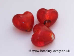 P-H-06 - Handmade Glass Foil Hearts - Ruby Red 30mm