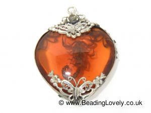 P-I-01 - Scorpion in Amber w/ Antique Silver  - Amber 60mm
