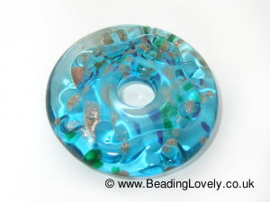 P-R-04 - Handmade Dichroic Glass Pendants, Ring - Sea Blue,  40mm